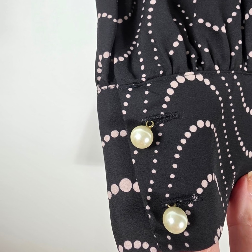 Kate Spade New York Wavy Dot Dress Womens 8 Black Pink Dot Pearl Cuff - Picture 7 of 9